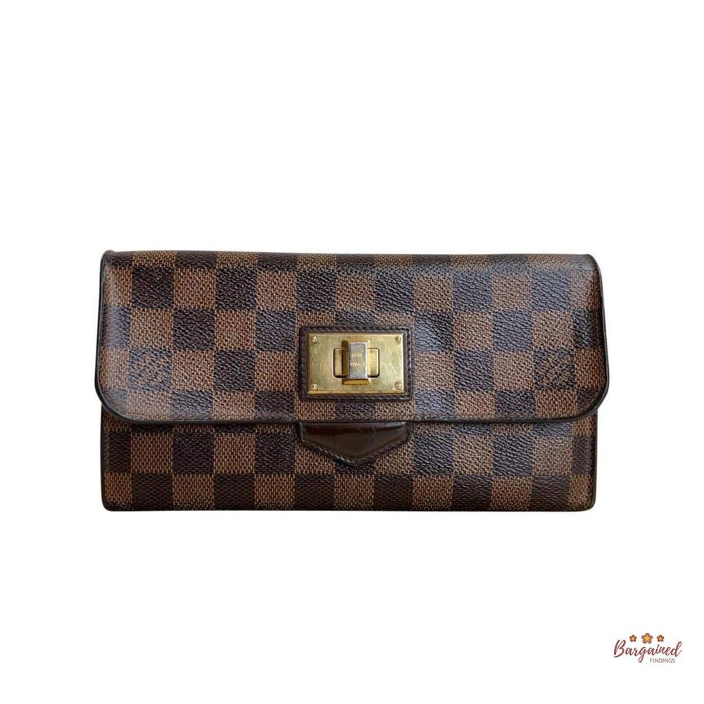 Authentic Louis Vuitton Damier Ebene Canvas Leather Rosebery Long Wallet CA4192